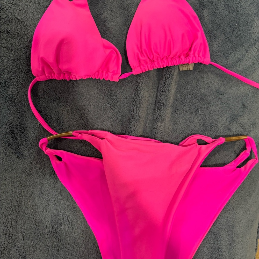 SHEIN Hot Pink Triangle String Bikini Set